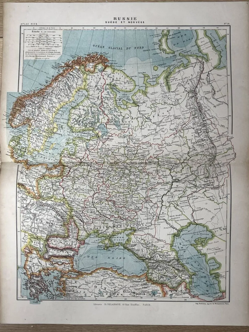 Carte ancienne Russie Suède Norvège 49x37,5cm