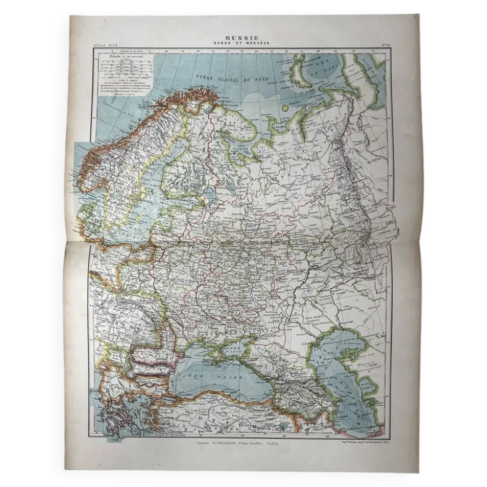 Carte ancienne Russie Suède Norvège 49x37,5cm