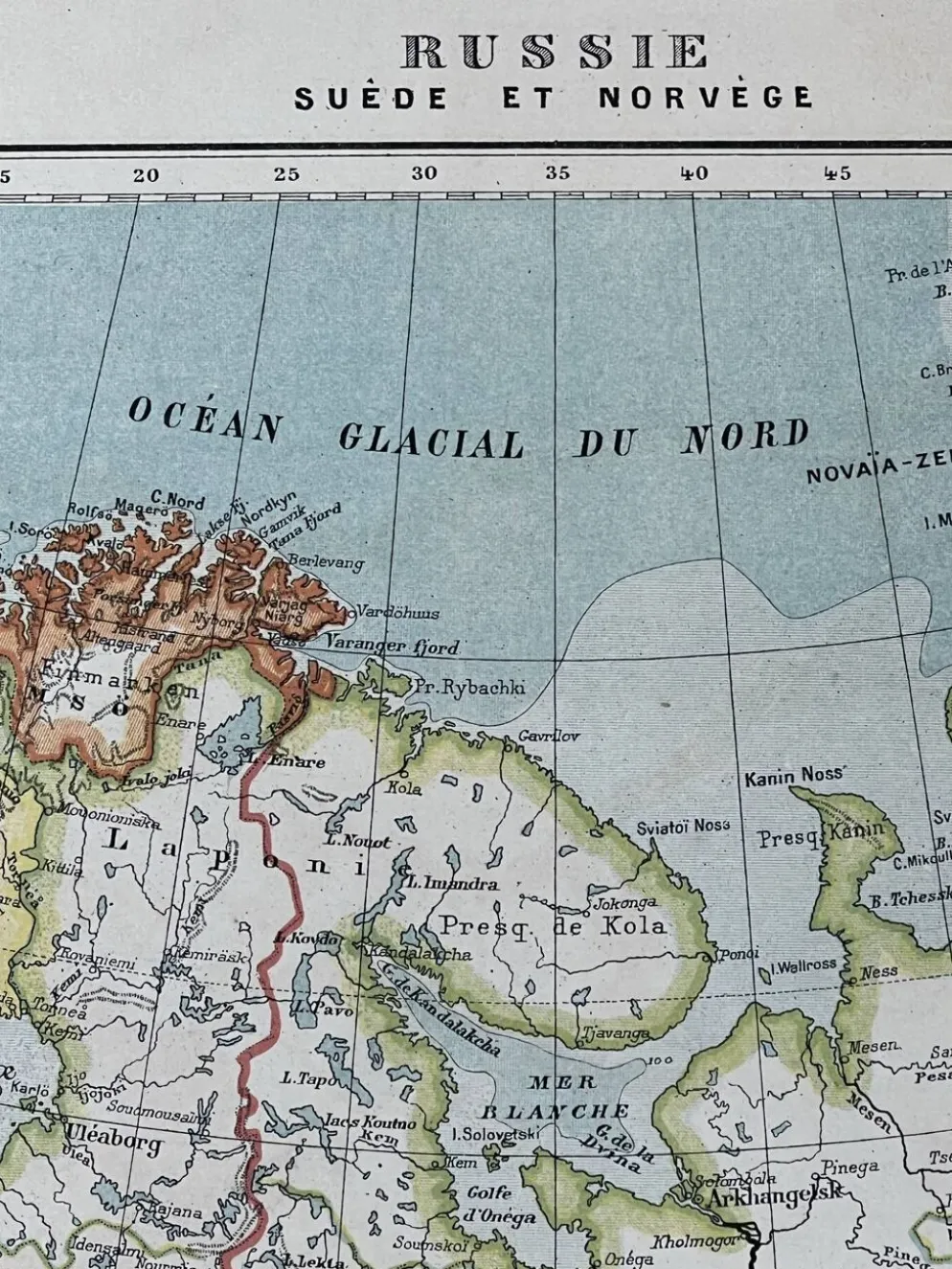 Carte ancienne Russie Suède Norvège 49x37,5cm