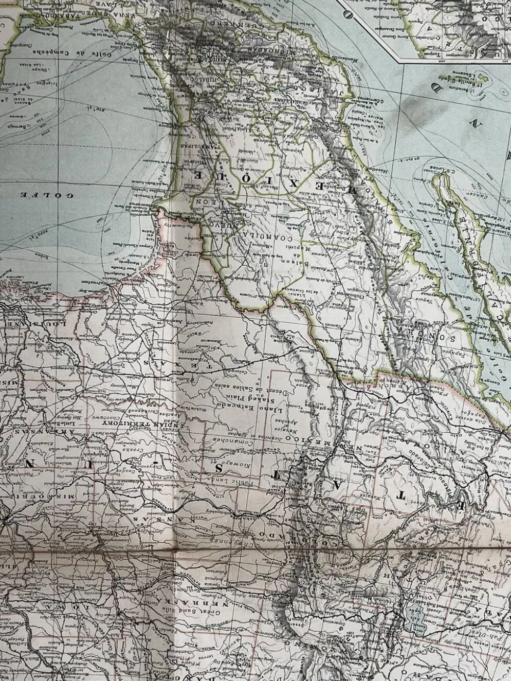 Carte ancienne États Unis et Mexique 70,5x53cm