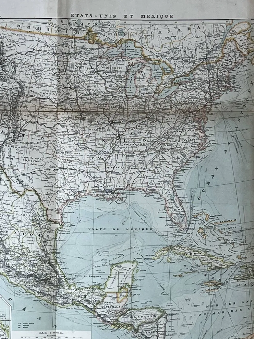 Carte ancienne États Unis et Mexique 70,5x53cm