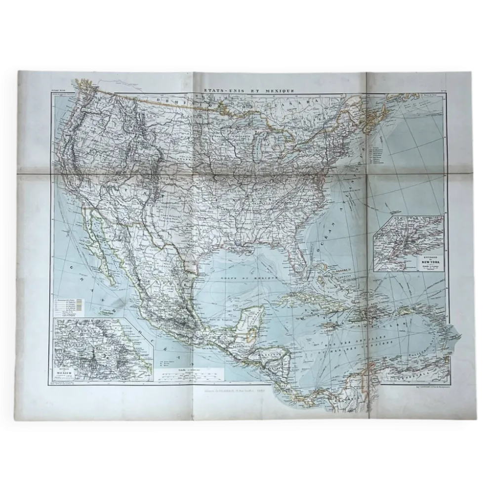 Carte ancienne États Unis et Mexique 70,5x53cm