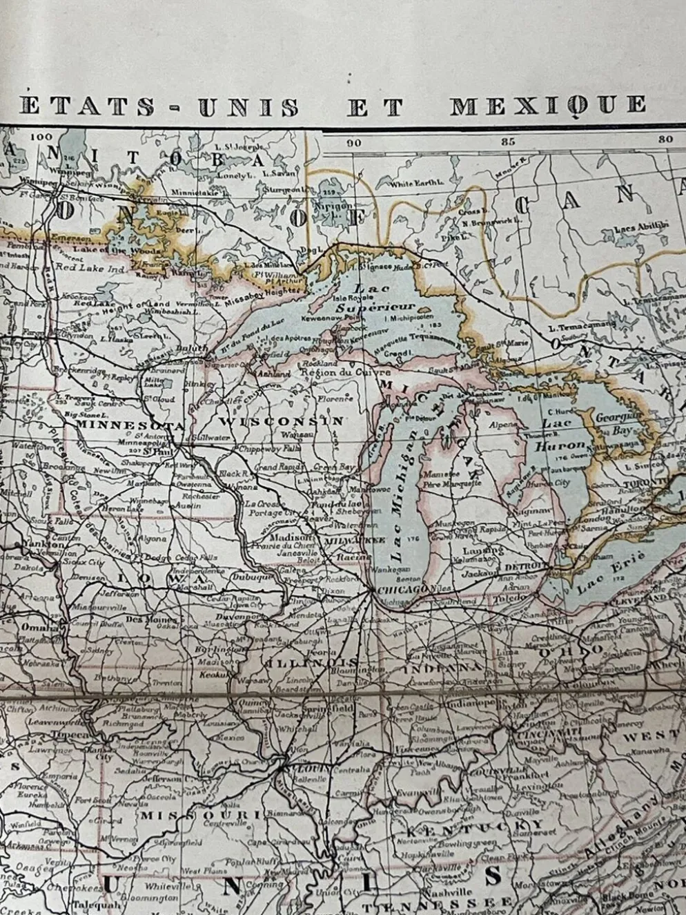 Carte ancienne États Unis et Mexique 70,5x53cm