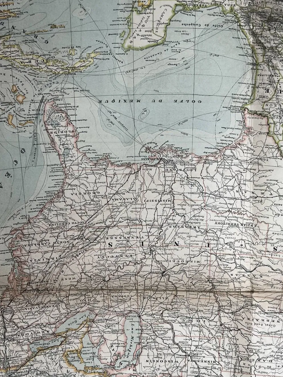 Carte ancienne États Unis et Mexique 70,5x53cm