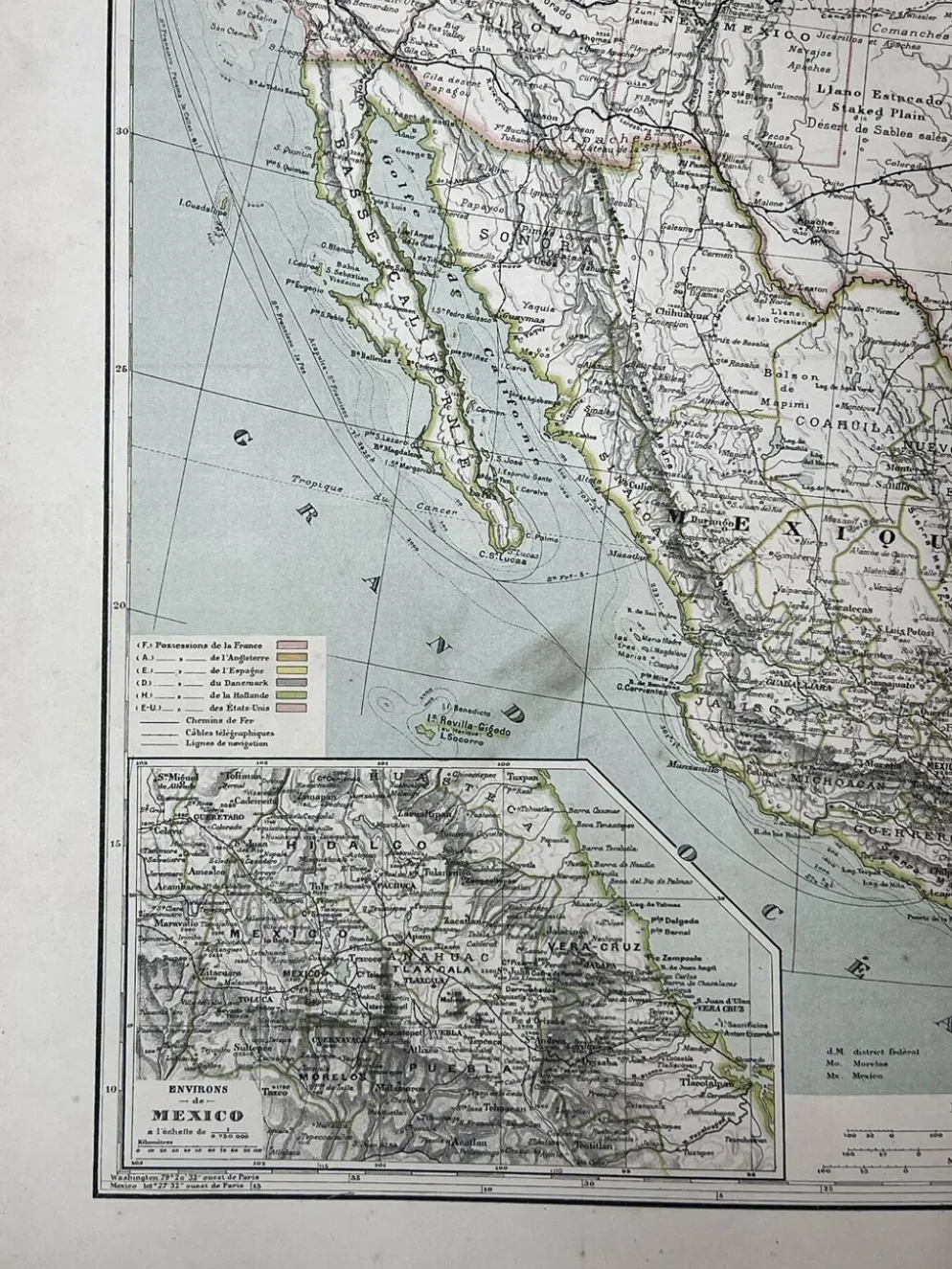 Carte ancienne États Unis et Mexique 70,5x53cm