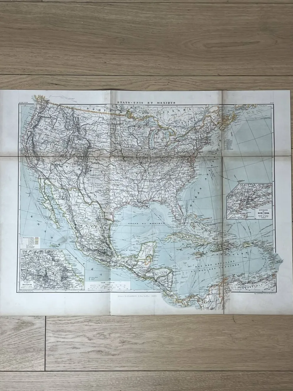 Carte ancienne États Unis et Mexique 70,5x53cm