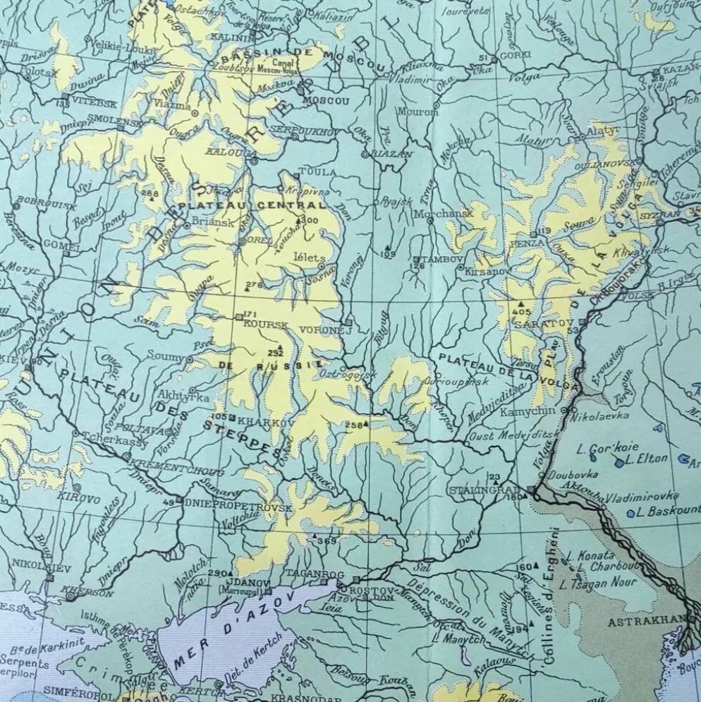 Carte ancienne Urss et Finlande 43x43cm de 1950