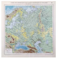 Carte ancienne Urss et Finlande 43x43cm de 1950