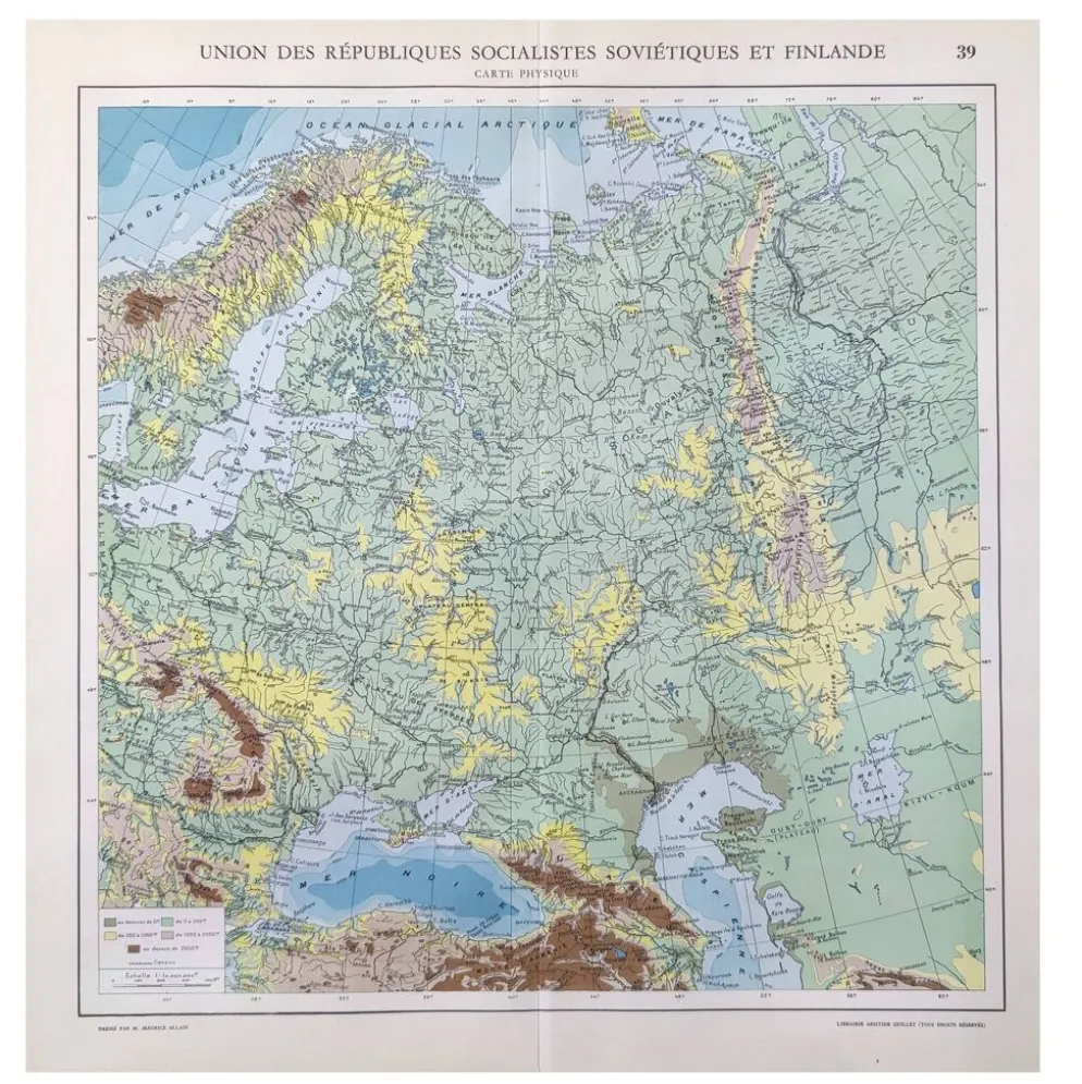 Carte ancienne Urss et Finlande 43x43cm de 1950