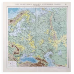 Carte ancienne Urss et Finlande 43x43cm de 1950