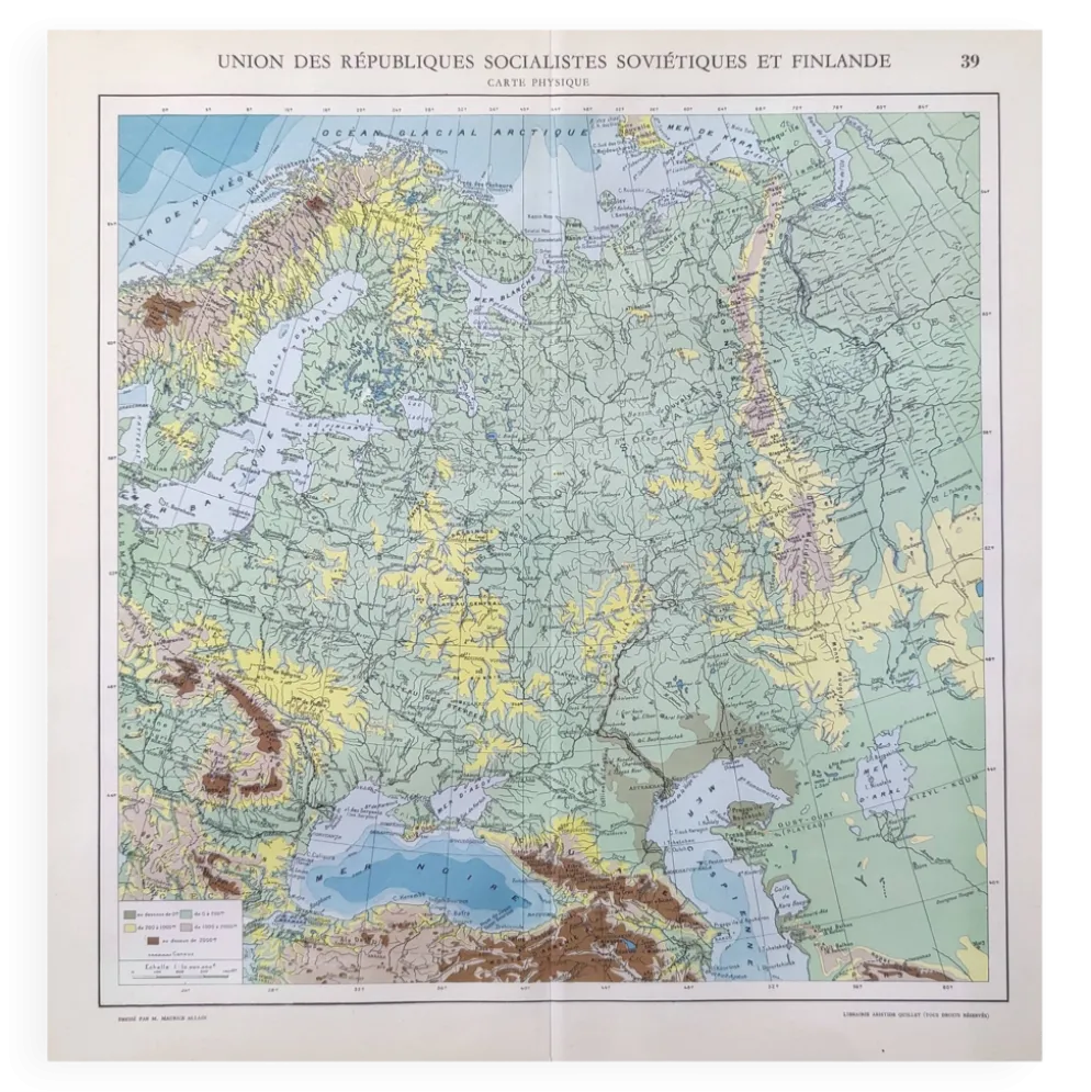 Carte ancienne Urss et Finlande 43x43cm de 1950