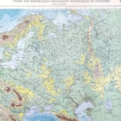 Carte ancienne Urss et Finlande 43x43cm de 1950
