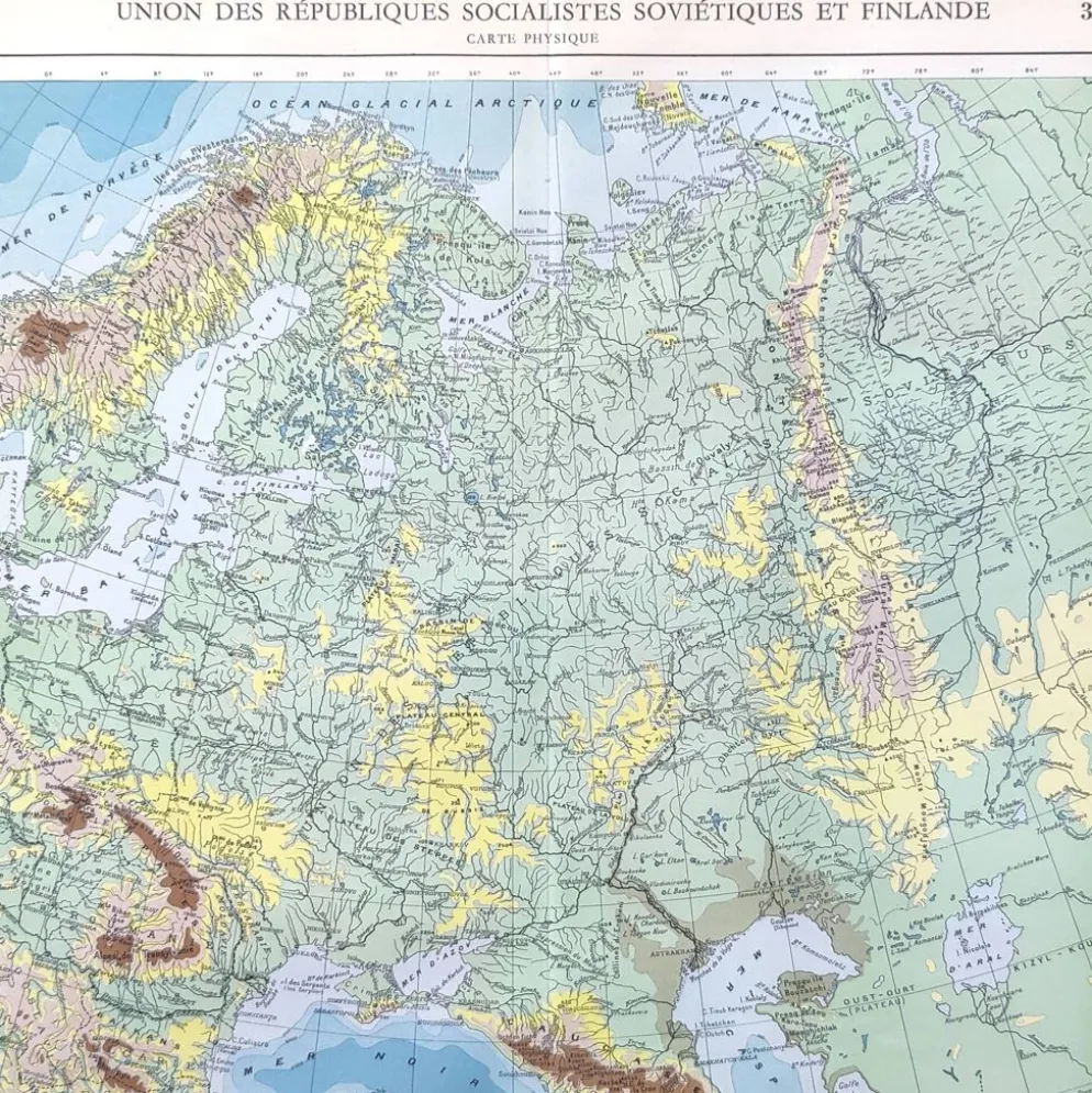 Carte ancienne Urss et Finlande 43x43cm de 1950