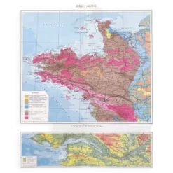 Carte Bretagne et estuaire Loire 43x43cm vintage de 1950