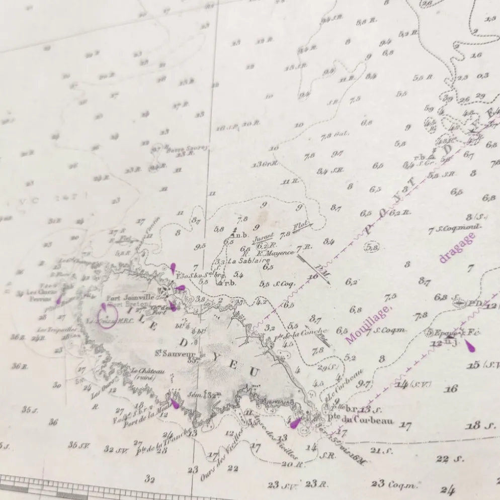 Carte côte ouest France de Belle île à l’île D’Yeu