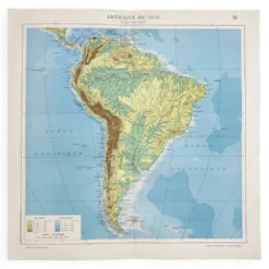 Carte de Amérique du Sud vintage de 1950