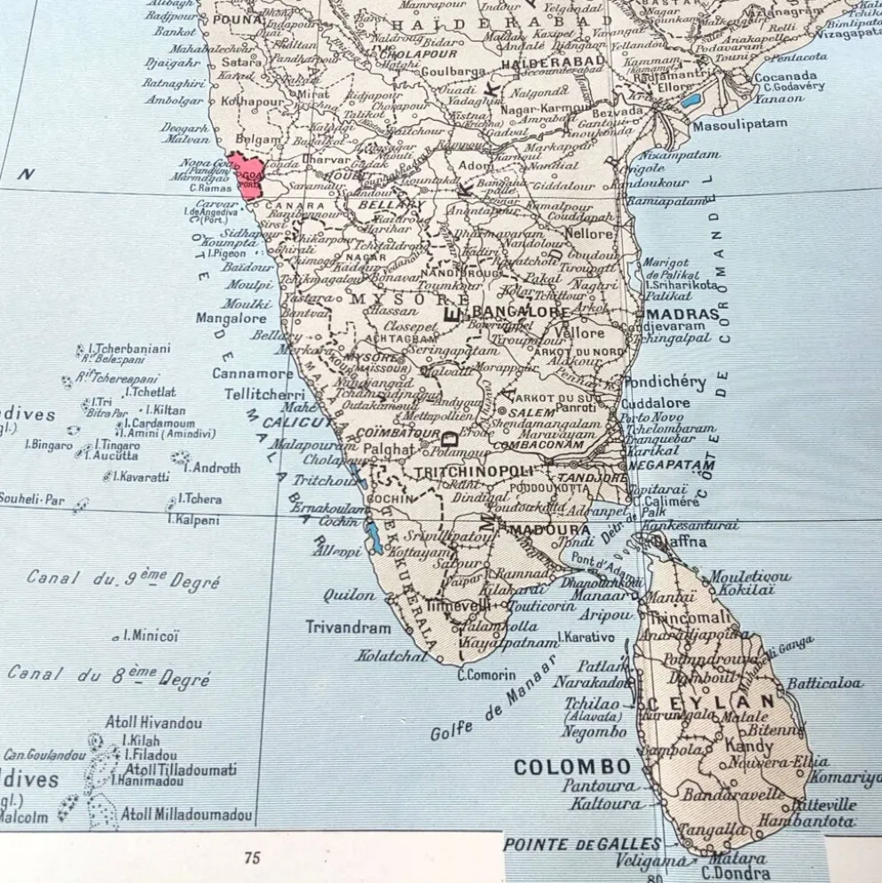 Carte de l’Inde vintage 43x43cm de 1950
