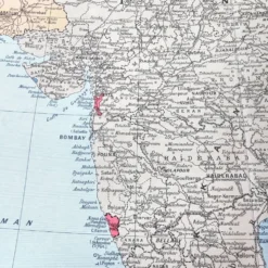 Carte de l’Inde vintage 43x43cm de 1950