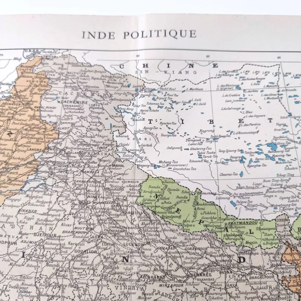 Carte de l’Inde vintage 43x43cm de 1950