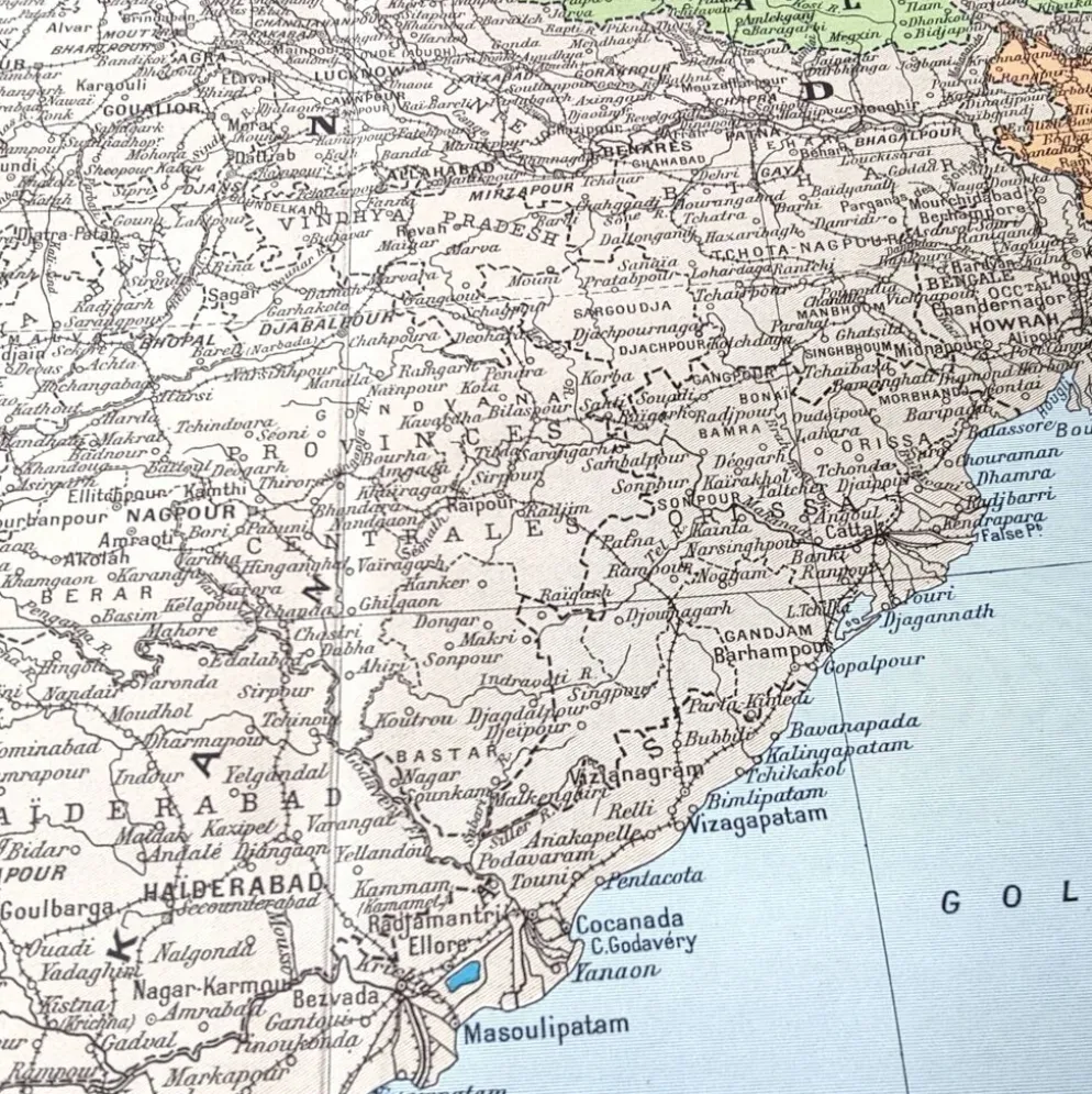 Carte de l’Inde vintage 43x43cm de 1950