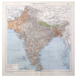 Carte de l’Inde vintage 43x43cm de 1950