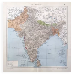 Carte de l’Inde vintage 43x43cm de 1950