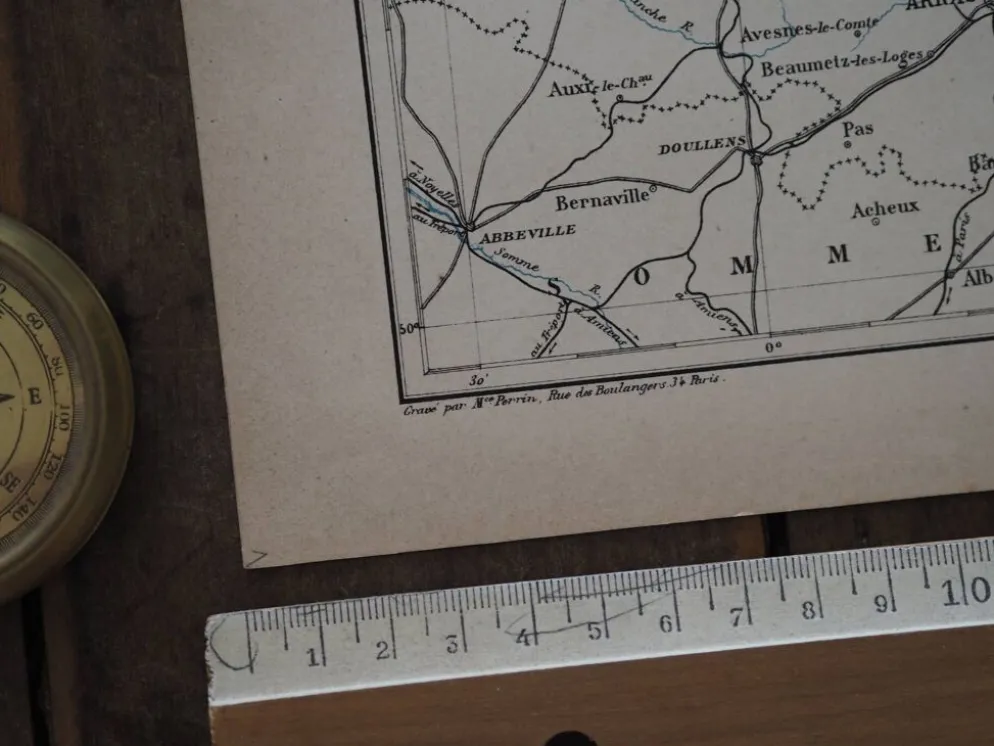 Carte du Nord, France. Antiquité imprimée en 1889.