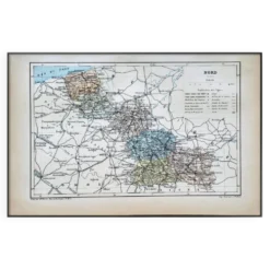 Carte du Nord, France. Antiquité imprimée en 1889.