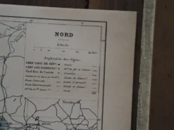 Carte du Nord, France. Antiquité imprimée en 1889.