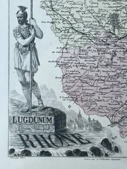 Carte du Rhône - Lyon, Ampère, Jacquart, 23x27cm