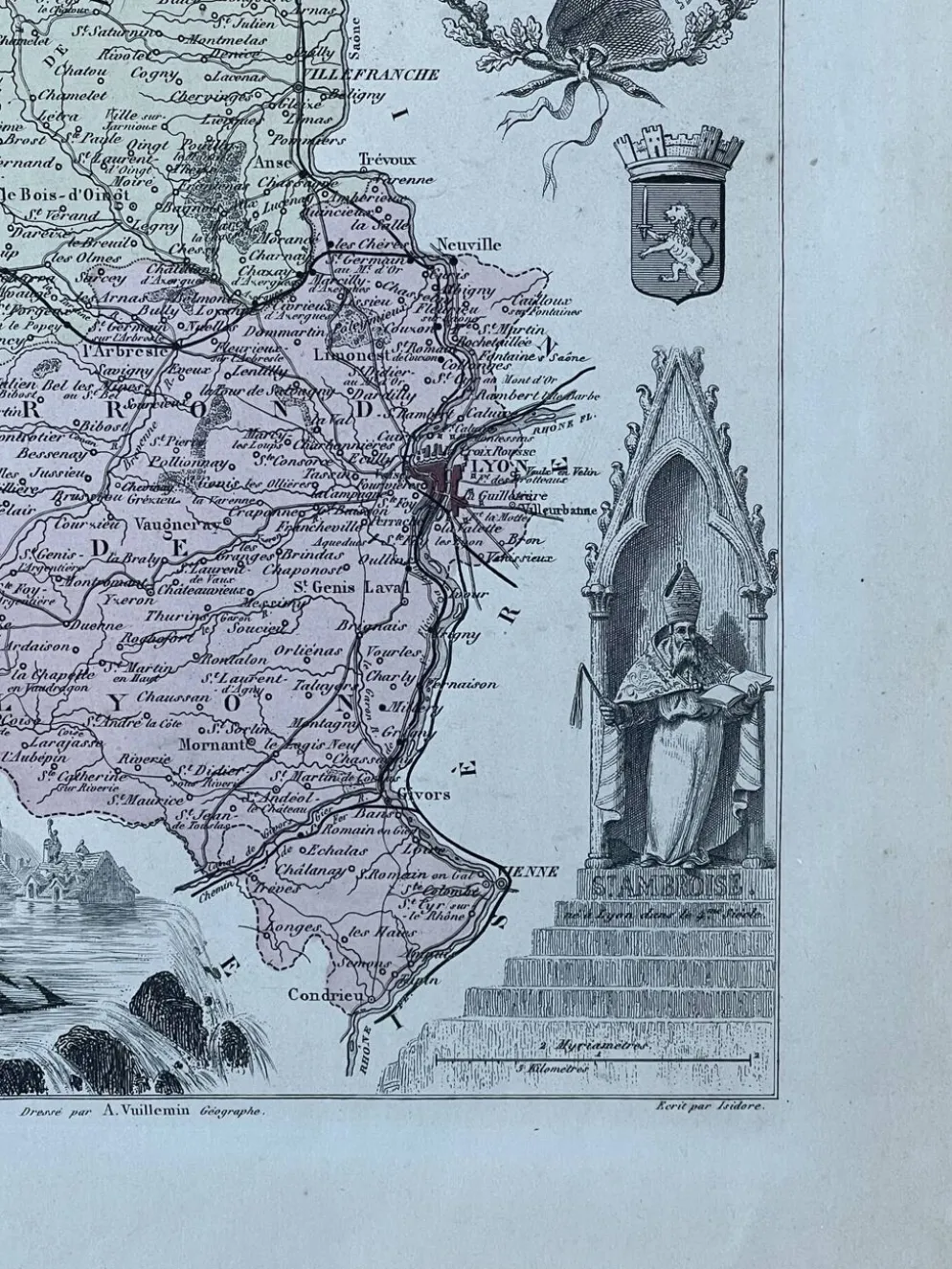 Carte du Rhône - Lyon, Ampère, Jacquart, 23x27cm