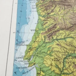 Carte Espagne et Portugal en couleurs vintage 43x43cm de 1950