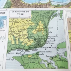 Carte Espagne et Portugal en couleurs vintage 43x43cm de 1950