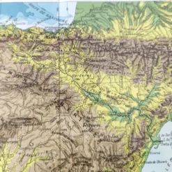 Carte Espagne et Portugal en couleurs vintage 43x43cm de 1950