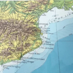 Carte Espagne et Portugal en couleurs vintage 43x43cm de 1950