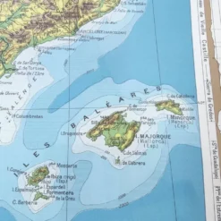 Carte Espagne et Portugal en couleurs vintage 43x43cm de 1950