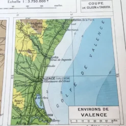 Carte Espagne et Portugal en couleurs vintage 43x43cm de 1950