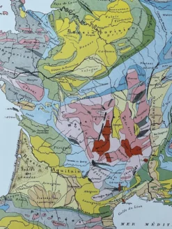 Carte géologique 1908 France en couleurs 27x37cm