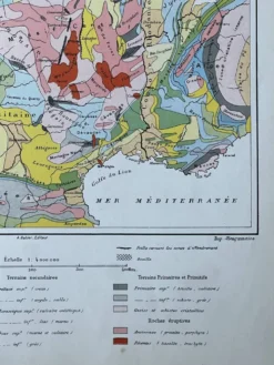 Carte géologique 1908 France en couleurs 27x37cm
