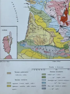 Carte géologique 1908 France en couleurs 27x37cm
