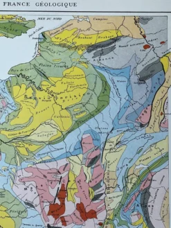 Carte géologique 1908 France en couleurs 27x37cm