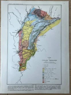 Carte géologique Jura et Suisse 27x37cm 1912
