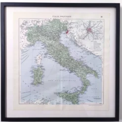 Carte Italie Europe illustrée 43x43cm vintage de 1950