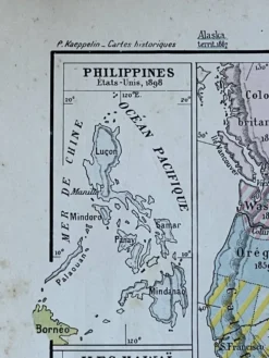 Carte 1908 L’Amérique et l’Afrique 37,5x27,5cm