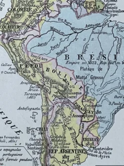 Carte 1908 L’Amérique et l’Afrique 37,5x27,5cm