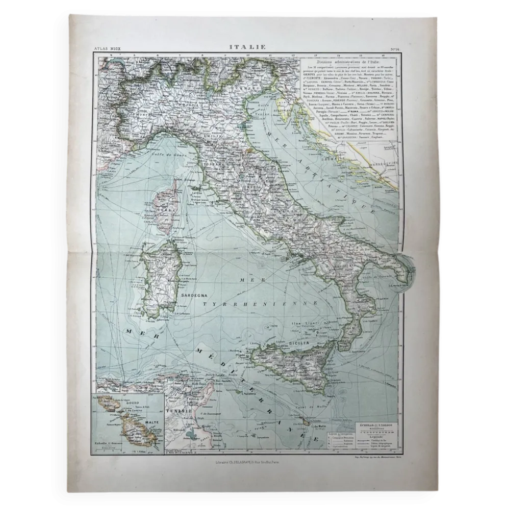 Carte originale de l’Italie 1905 - 37,5x48cm
