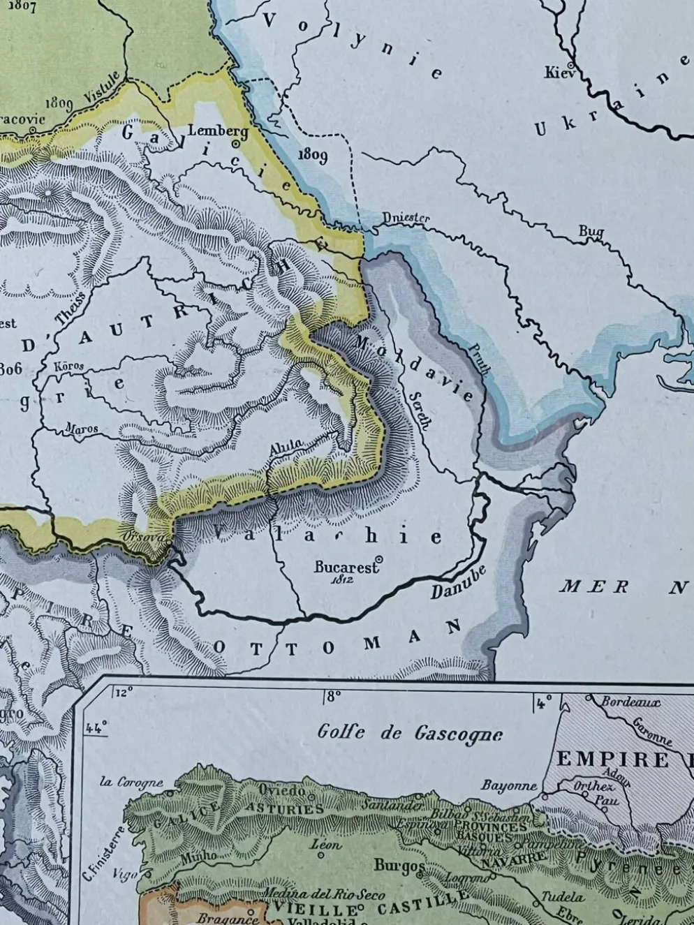 Carte originale Europe en 1812 37x27cm (1908)