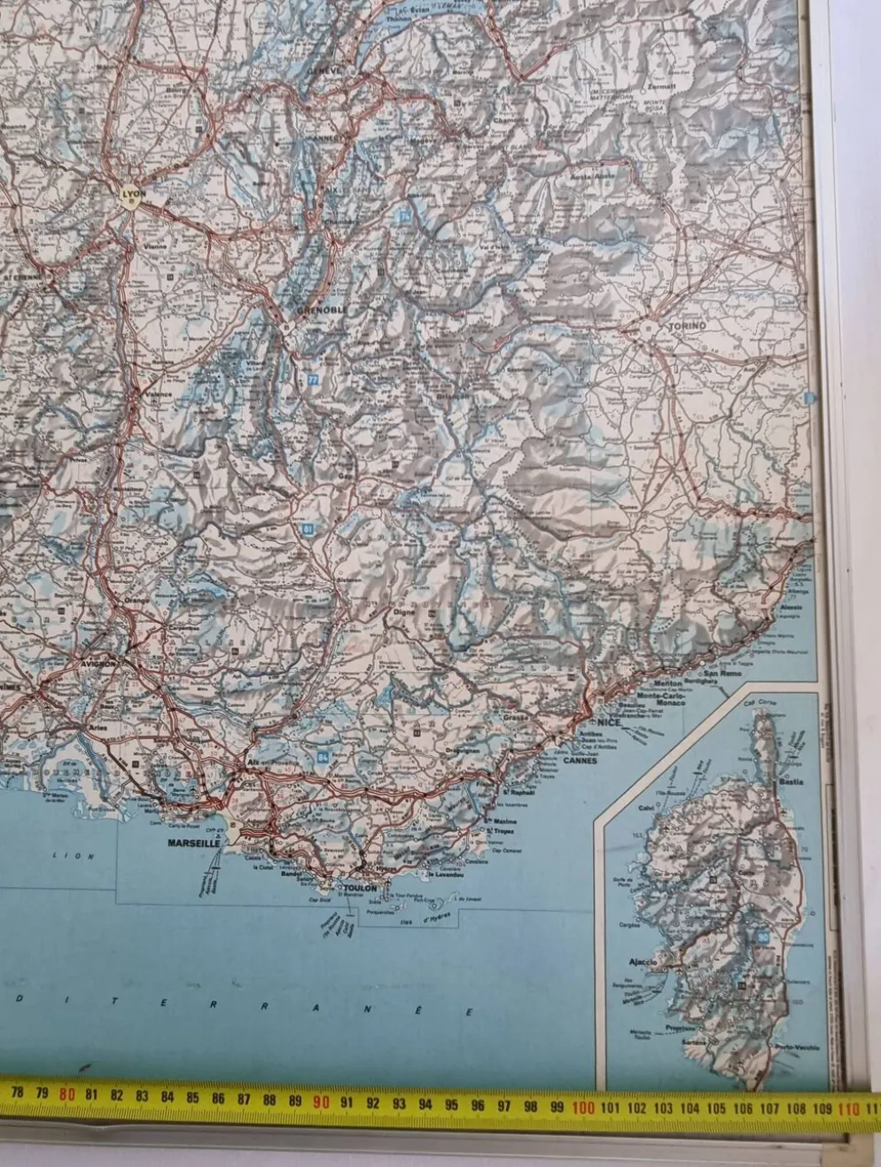 Carte routière "Michelin" vintage années 80 encadrée, 111 cm x 100 cm