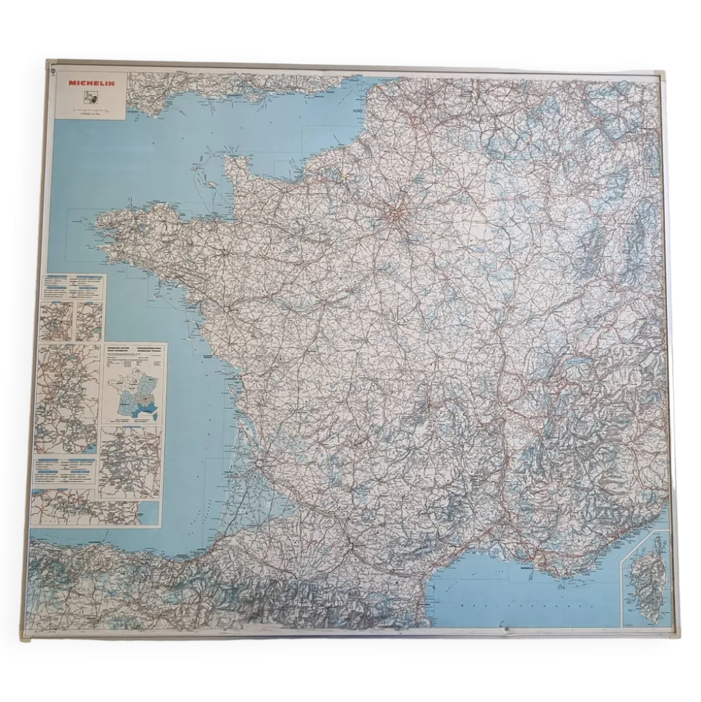 Carte routière "Michelin" vintage années 80 encadrée, 111 cm x 100 cm