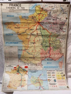 Carte scolaire vintage MDI bi-faces France administrative & chemins de fer